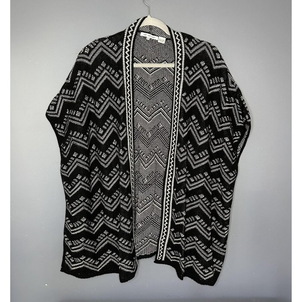 Eight Eight Eight Aztec Sweater Womens XL Black White Open Poncho Knit Cardigan - Picture 5 of 14